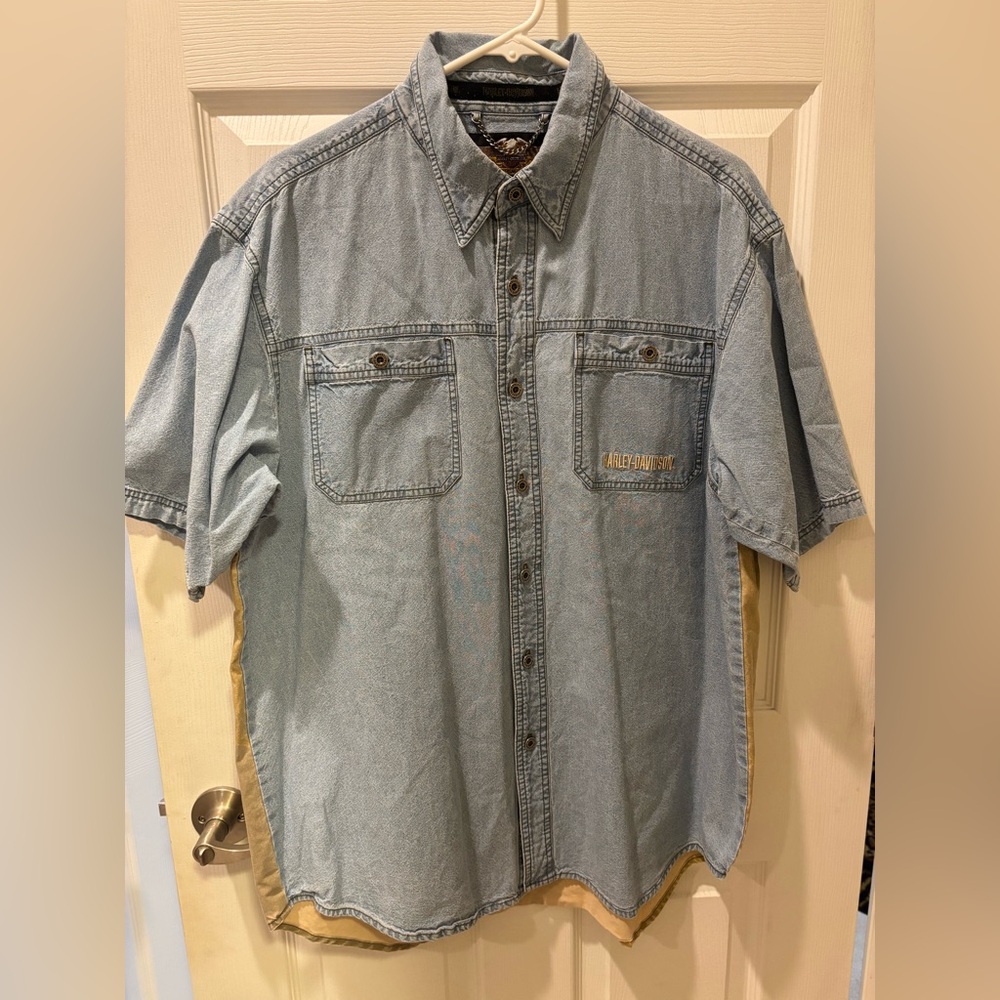 Harley-Davidson Blue Denim Vintage‎ Button Up Shirt